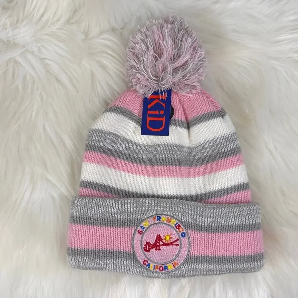NWT! San Francisco California The Wharf Kids Striped Pom-Pom Beanie